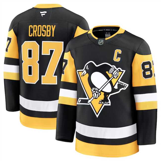 Men%27s Pittsburgh Penguins #87 Sidney Crosby Black 2024-25 Home Stitched Hockey Jersey Dzhi